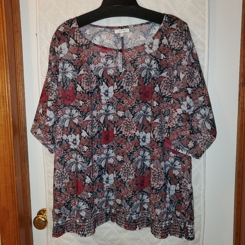 2x Maurice's Floral Semi-sheer 3/4 Sleeve Pullover Top Blouse Boho